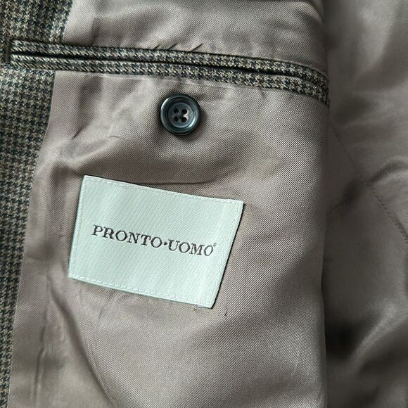 Pronto Uomo Sport Coat Blazer 40R 100% Wool Brown Micro Check - Picture 11 of 13